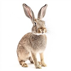 Fototapeta premium Adorable Gray and Brown Rabbit in a Vibrant Studio Portrait. Detailed Photography of a Playful Domestic Animal