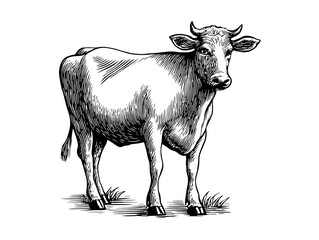 Vintage engraved illustration of a cow showcasing classic design elements in a timeless collection