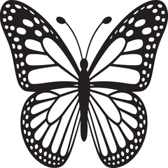 A symmetrical butterfly with detailed wings and antennae in black and white vector art
