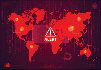 Alert Warning Attack on Screen World Map illustration vector