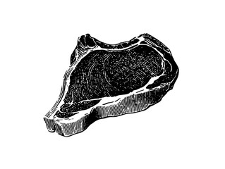Vintage engraved illustration of a cut of meat showcasing intricate details and artistry in a classic design style