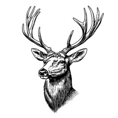 Vintage engraved illustration of a majestic deer head with impressive antlers for elegant design projects