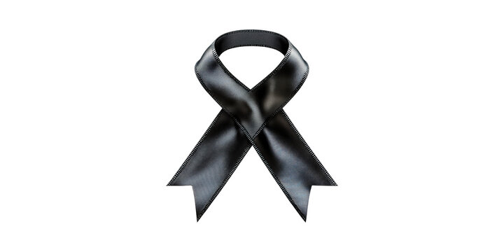 Black Awareness Ribbon Symbolizing Mourning And Remembrance Isolated On Transparent Background