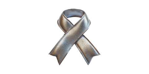 Silver Textured Awareness Ribbon. Symbol Of Support And Solidarity Isolated On Transparent Background