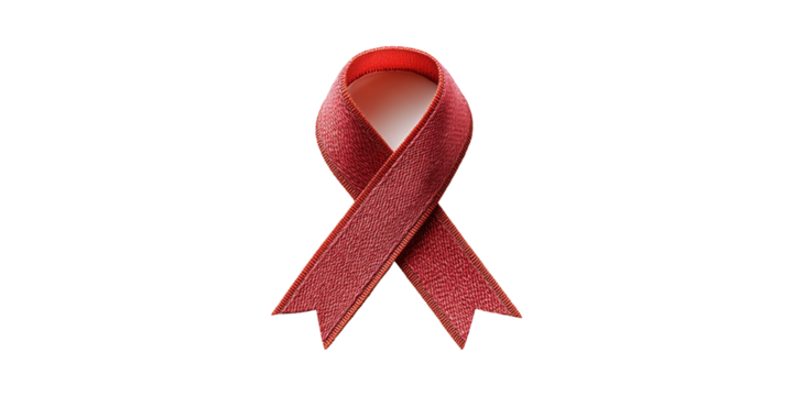Red Awareness Ribbon Symbolizing Hiv/Aids Support And Awareness Isolated On Transparent Background