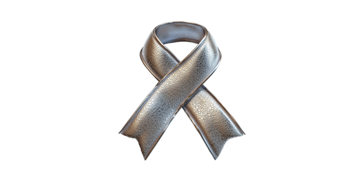 Silver Textured Awareness Ribbon. Symbol Of Support And Solidarity Isolated On Transparent Background