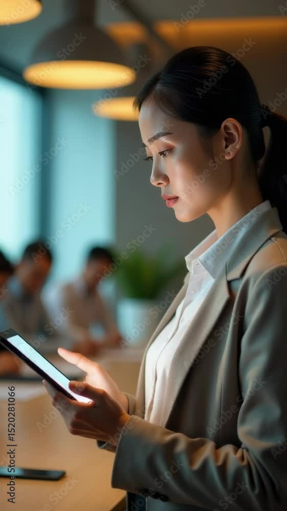 Aufkleber woman using tablet computer in office setting