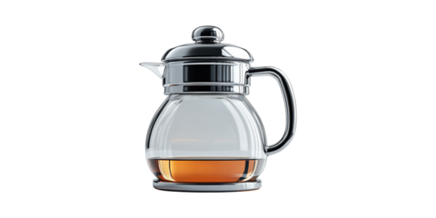 Glass Syrup Dispenser With Chrome Lid And Handle. Elegant Design For Breakfast And Dining Isolated On Transparent Background