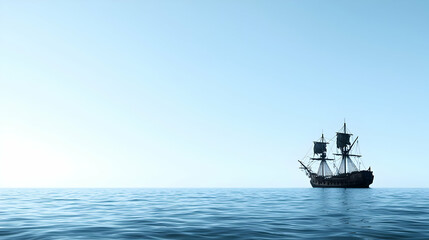 Fototapeta premium Silhouette Of A Pirate Ship On Calm Ocean