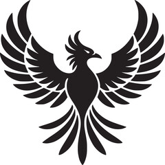 A symmetrical black phoenix with spread wings on a white background in a square format image