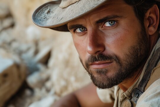 Mountain Man Explorer. Close-Up Portrait of a Rugged Adventurer in the Wilderness