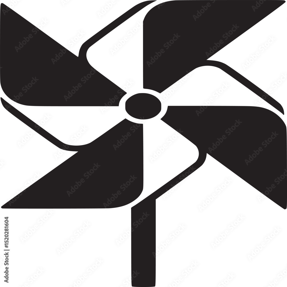 Poster a stylized black and white pinwheel with alternating colors on a white background in a simple design