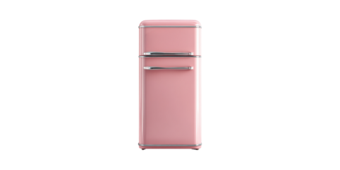 Retro Pink Refrigerator. Vintage Style Kitchen Appliance For Home Decor Isolated On Transparent Background