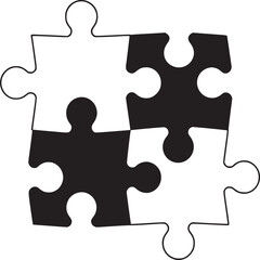 A close up of four puzzle pieces connected together in a square shape with black and white colors