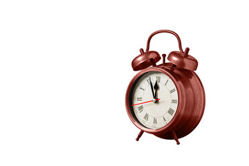 retro clock, watch, pointer clock, Red color alarm clock on isolated white background close up