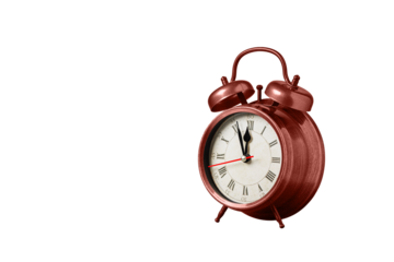 retro clock, watch, pointer clock, Red color alarm clock on isolated white background close up
