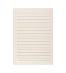 A single lined paper sheet with red margins lies on an isolated white background, ideal for writing, notes, and daily planning tasks. 
