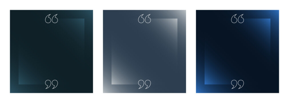 Quote Frames Blank Template Set For Social Media Quotes or Testimonial Posts. Modern Empty Quote Template with Copy Space for Text. Quotation Mark Border Text Box on Abstract Gradient Backgrounds.