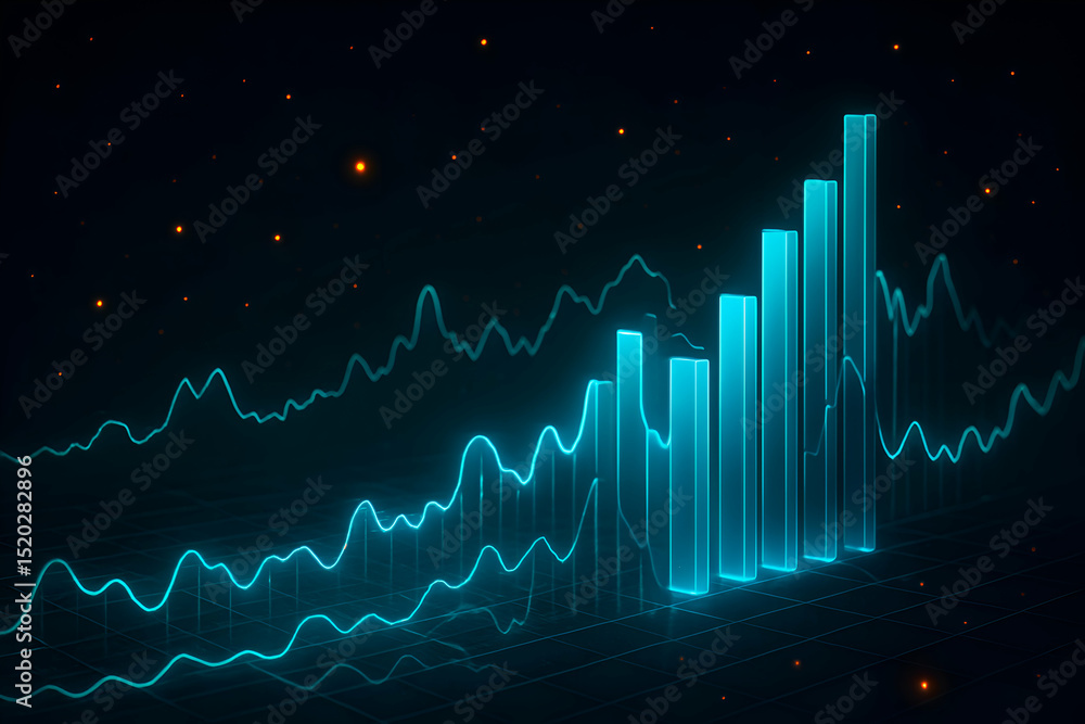 Poster abstract analytics glowing teal waveform stock market data visualization