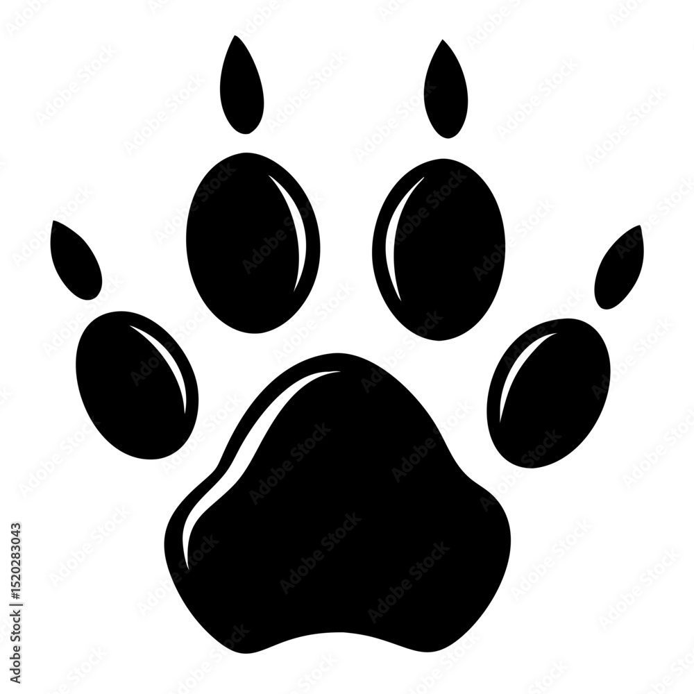 Poster simple paw print graphic design. black paw print illustration with five toes. paw print image perfec