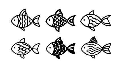vector fish icon pack cartoon sea animal silhouette modern illustration outline