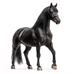 Fototapeta premium Majestic Black Stallion Studio Portrait. Powerful Domesticated Animal Anatomy and Dynamic Equine Beauty