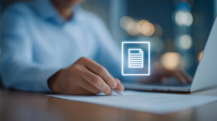 Businessman Signing Electronic Contract in Professional Office