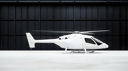 Modern White Helicopter In Industrial Hangar