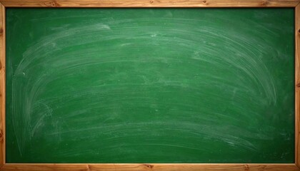 Empty green chalkboard with wood frame representing space for learning, brainstorming, teaching concepts or announcements in an educational setting