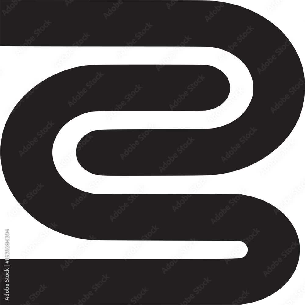 Poster a black abstract design featuring a continuous line forming a stylized s shape on a white background
