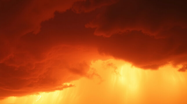 Dramatic sky with vibrant orange and red clouds at dusk or dawn.