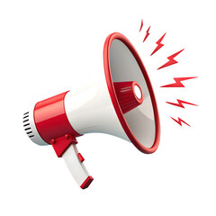 3d rendered red and white megaphone with sound effects isolated on a black background
