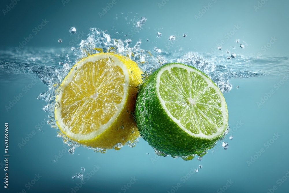 Poster a refreshing lemon and lime slices are suspended in sparkling water, creating a vibrant and invigora