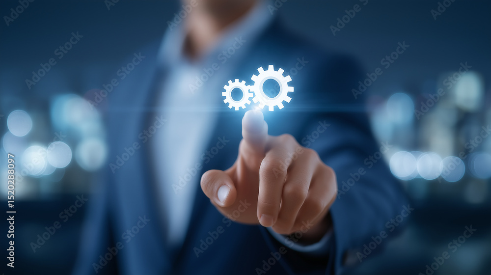 Poster businessman interacting with automation workflow in a modern office