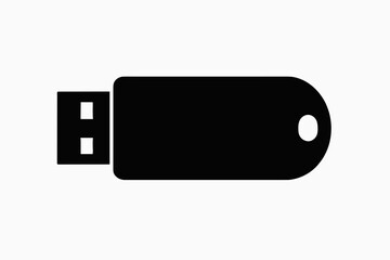 Fototapeta premium USB Drive Silhouette black icon. Vector illustration of a flash drive or memory stick. Data storage, portable device for digital information. Computer peripheral technology symbol concept design.