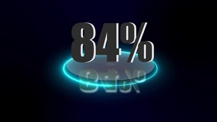 Abstract 84% percent text neon animation.Online shopping, discount and sale concept with digital glowing 84 icon on dark background.