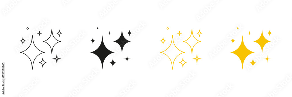 Poster sparkle and star line and solid icon set. shimmer and shine symbol collection. isolated vector illus