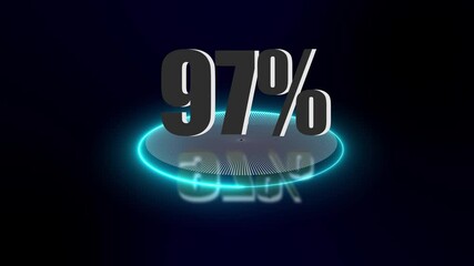 Abstract 97% percent text neon animation.Online shopping, discount and sale concept with digital glowing 97 icon on dark background.