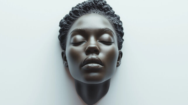 A bronze  face statue with fine details, isolated on a white background, emphasizing its minimalist and artistic appearance.
