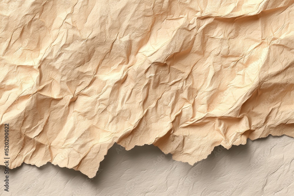 Poster a textured background with crumpled beige paper, presenting a rustic and vintage aesthetic suitable 
