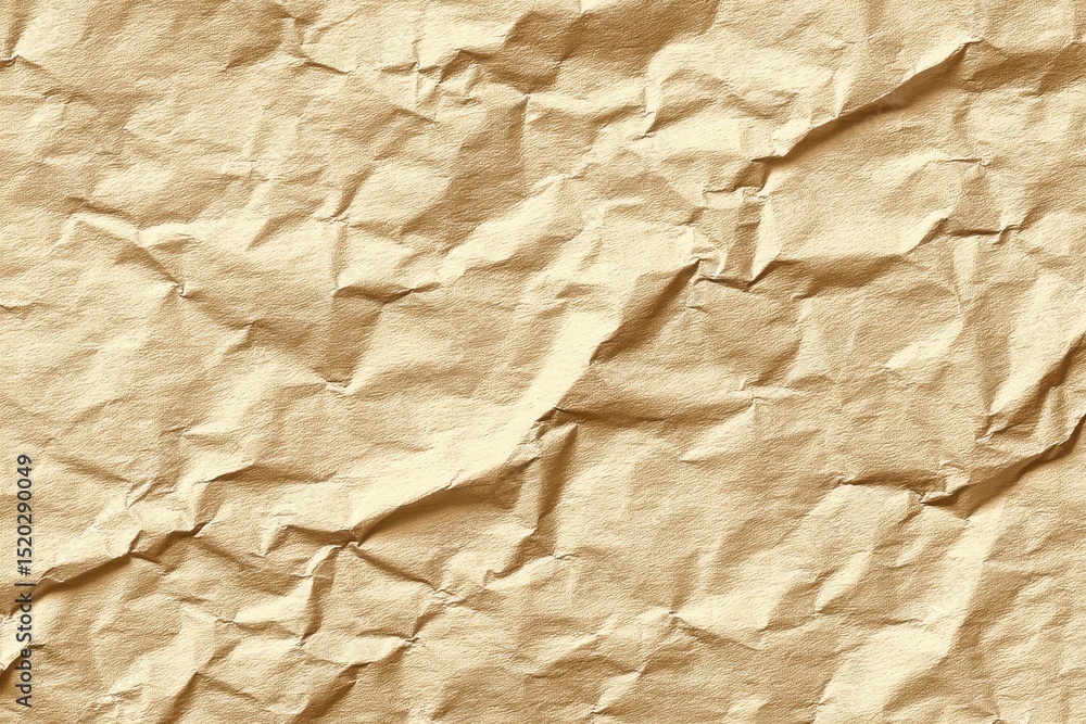 Poster a close-up studio shot of crumpled craft paper, creating an abstract background texture with natural