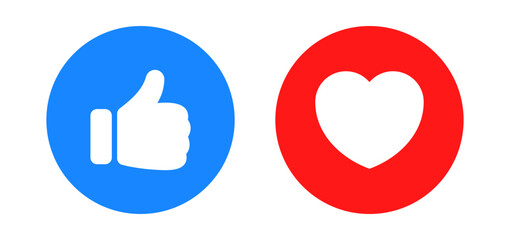 Like and love icon button. Thumbs up and heart flat icon , Social media notification icons. emoji post reactions set. Vector illustration