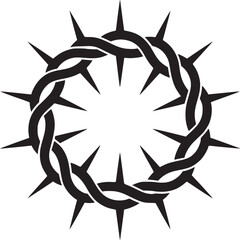 A simple black and white illustration of a crown of thorns with sharp spikes on a plain background