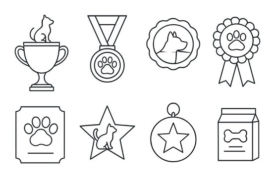 Science awards outline icons set – recognition, achievement, prize symbols