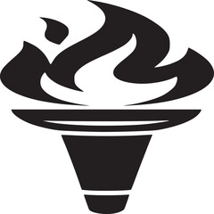 Illustration of a black torch with a flame on a white background in a simple graphic style