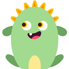 Fototapeta premium Cartoon Green Monster with Yellow Spikes and Happy Expression