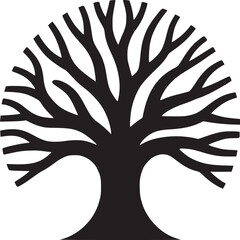 A minimalist illustration of a leafless tree in black against a plain white background in a simple style