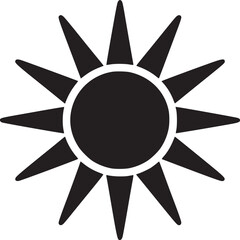 A simple black and white graphic of a sun with pointed rays radiating from a central circle shape