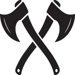 Two crossed axes in black silhouette on a white background creating a symbolic and bold graphic design