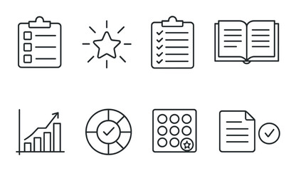 Library and reading outline icons set – books, study and education symbols